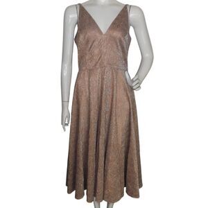 DRESS THE POPULATION Dress, M, Rose Gold Metallic, Summer/Strappy, Swing Skirt